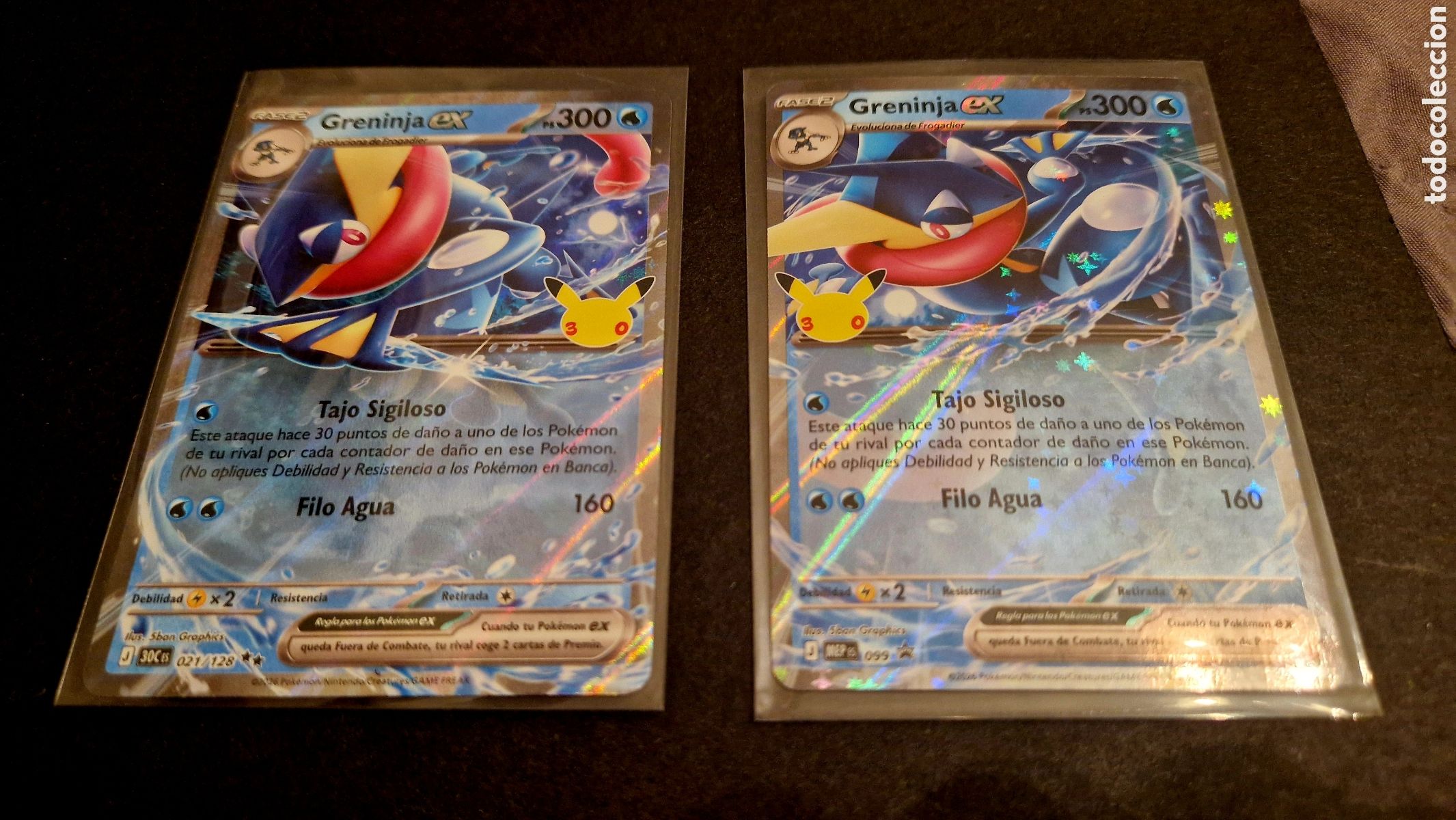 Cartas Colecion&aacute;veis: 30 Aniversario, Greninja ex 021/128 y Greninja ex promo MEP 099, Promo