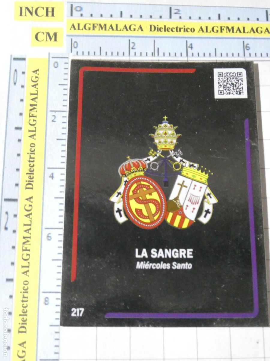 Figurine Collezionabili: TARJETA TRADING CARD CROMO RELIGIOSO SEMANA SANTA M&Aacute;LAGA. HOLY CARDS. 217 LA SANGRE ESCUDO