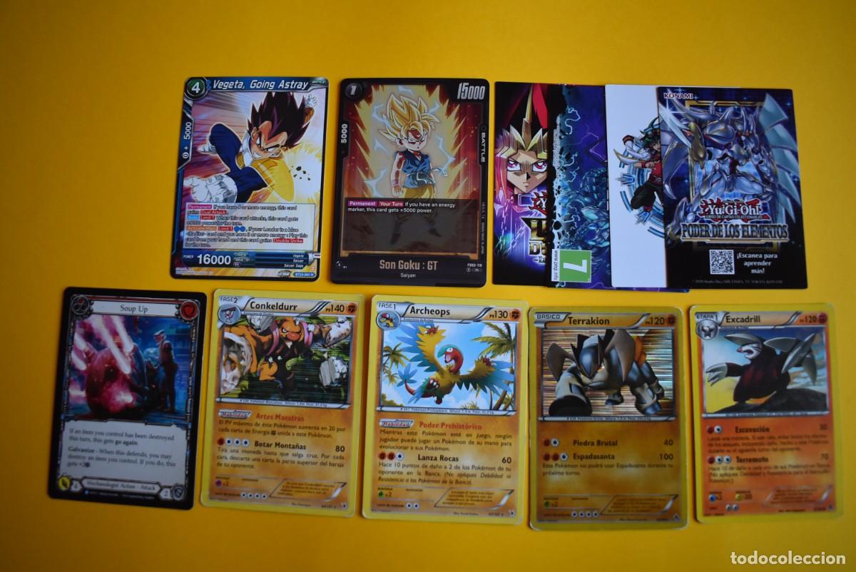 Trading cards: Lote 7 cromos Trading Cards. Dragon Ball. Pok&eacute;mon. Flesh and Blood. 4 tarjetas Yugioh!. Konami