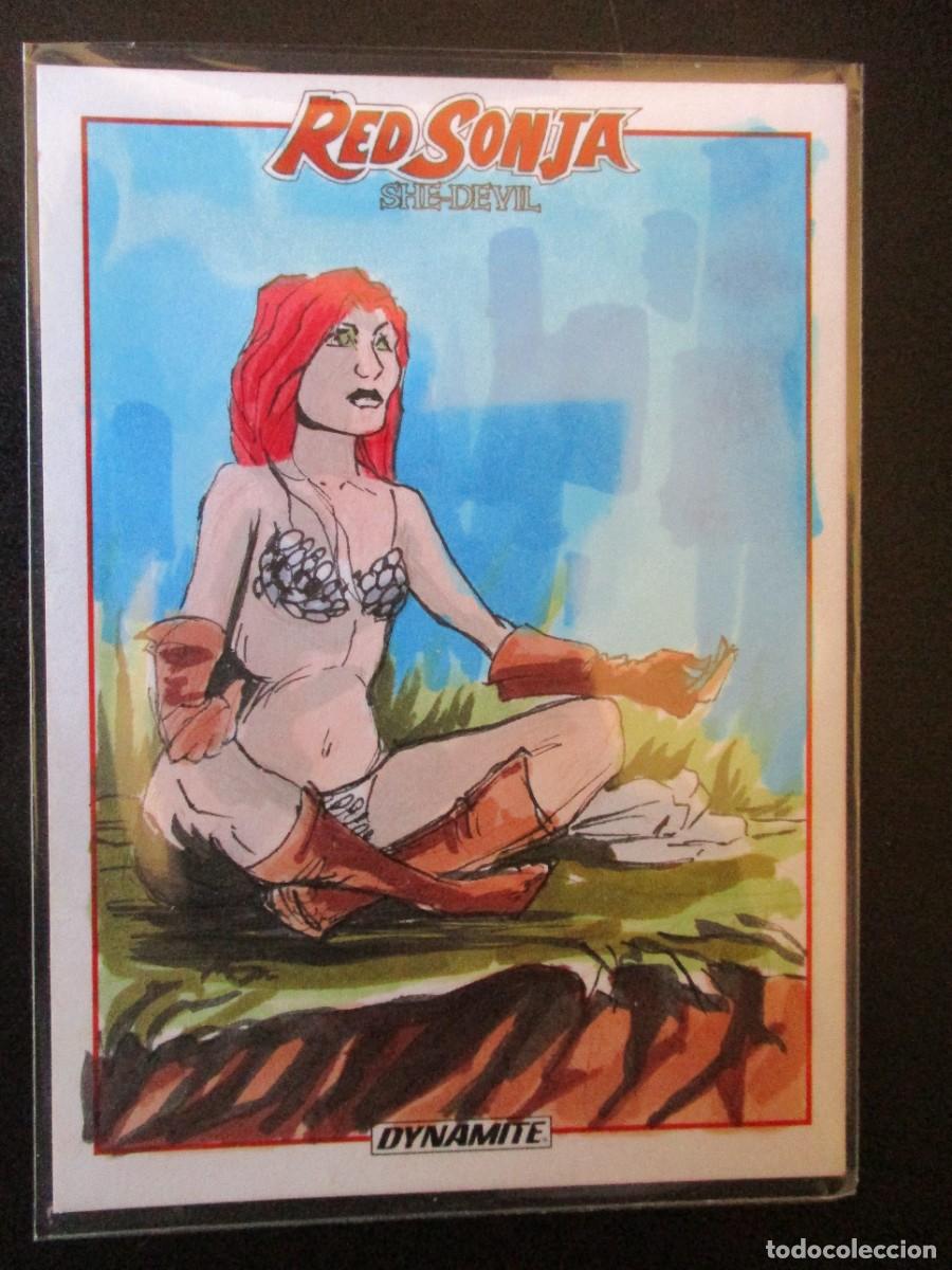 Trading cards: Tarjeta Coleccionista Dinamita Roja Sonja 2020 Boceto Original por ZACKARY MARCIS