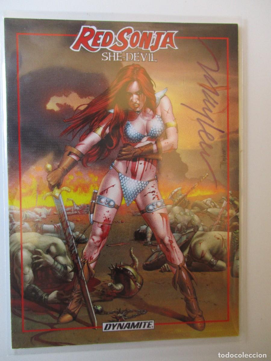 Trading cards: Tarjeta Coleccionista Dinamita Roja Sonja 2020 FIRMA Original por MIKE MAYHEW