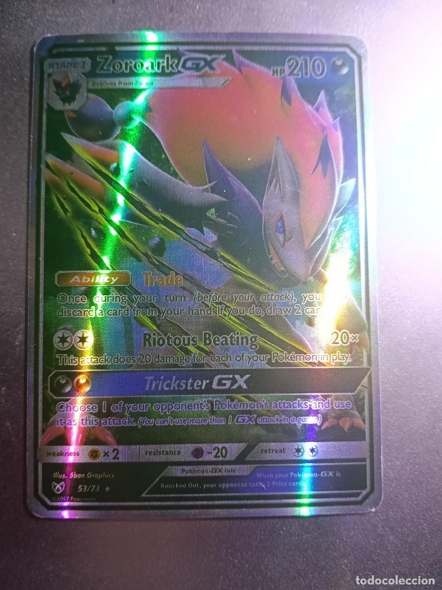 Trading cards: CROMO CARTA ZOROARK GX 53/73 TRADE RIOTOUS BEATING BRILLANTE POKEMON 2017