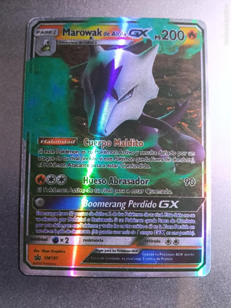 Trading cards: CROMO CARTA MAROWAK DE ALOLA SM187 CUERPO MALDITO HUESO ABRASADOR BRILLANTE POKEMON 2017