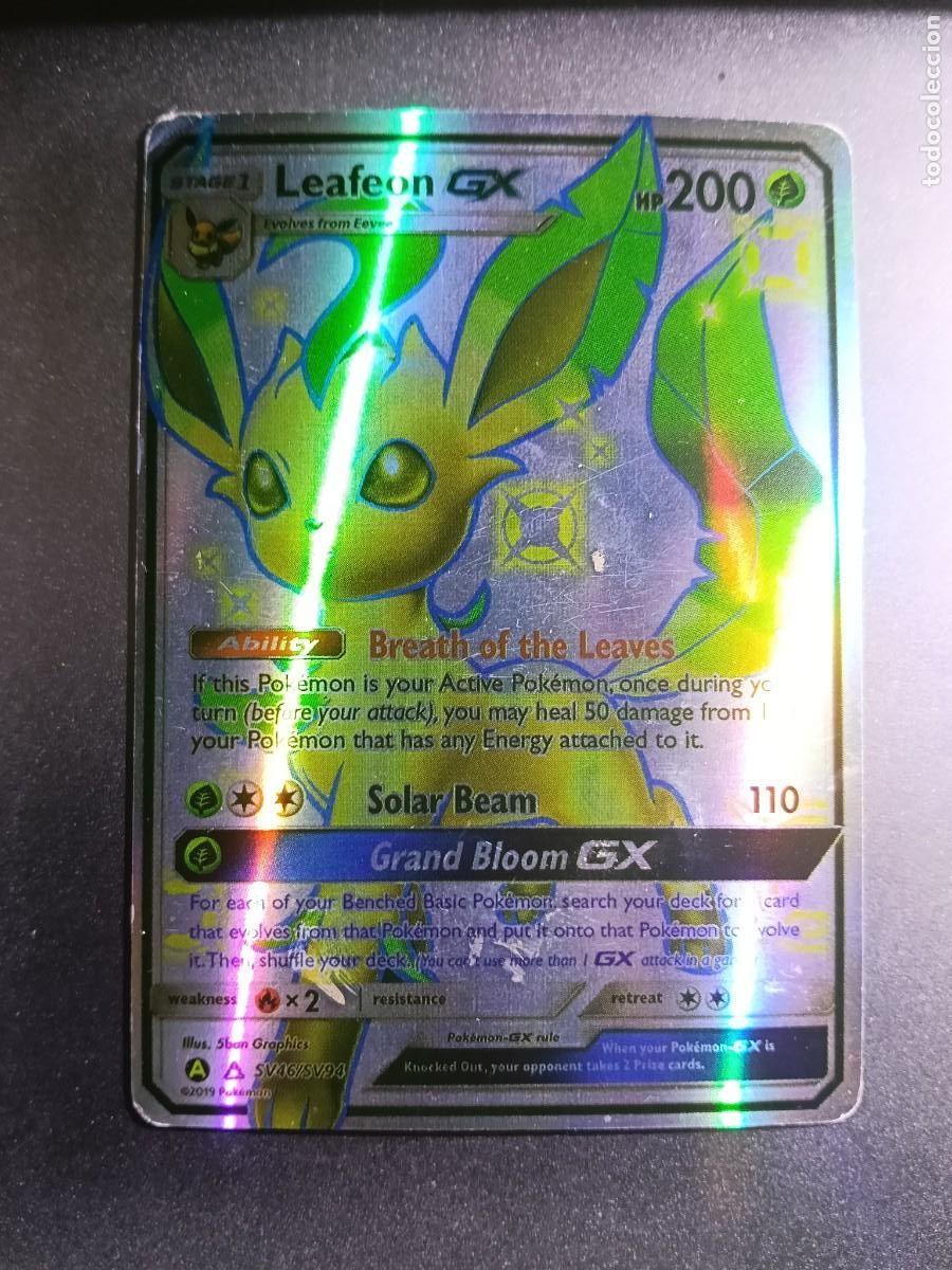 Trading cards: CROMO CARTA LEAFEON GX SV46SV94 BREATH OF THE LEAVES SOLAR BEAM BRILLANTE POKEMON 2017
