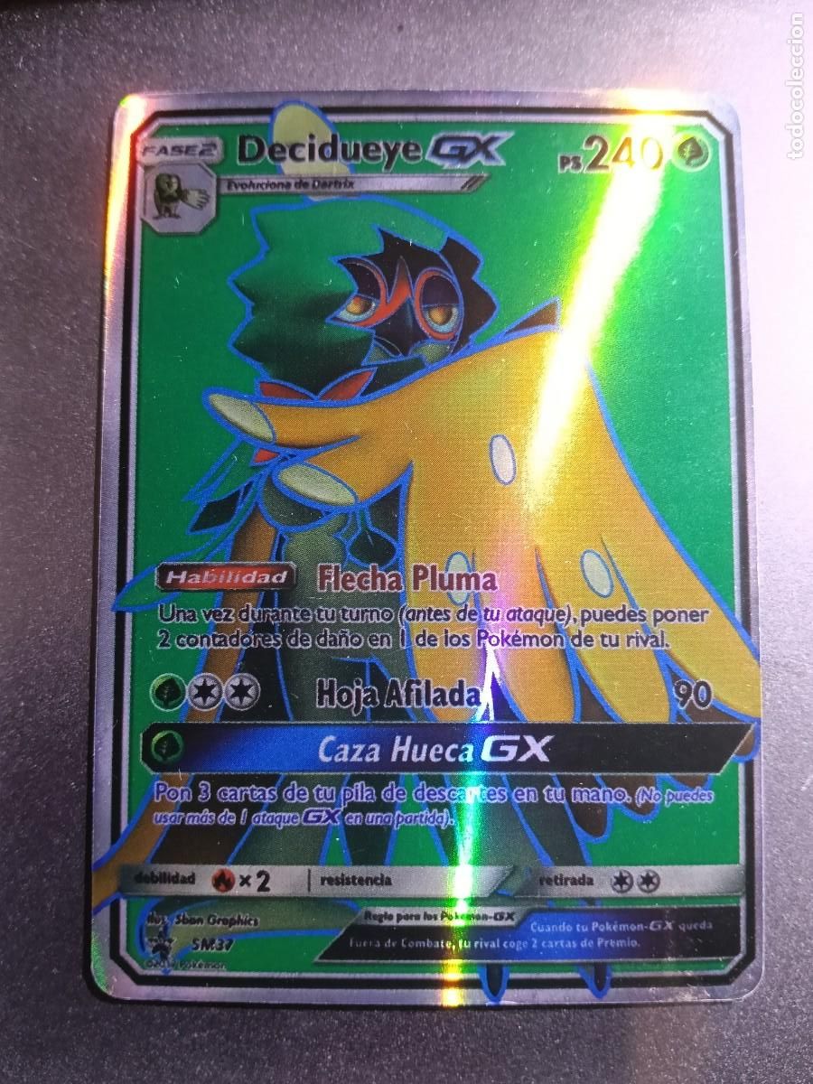 Trading cards: CROMO CARTA DECIDUEYE GX SM37 HOJA AFILADA FLECHA PLUMA BRILLANTE POKEMON 2017