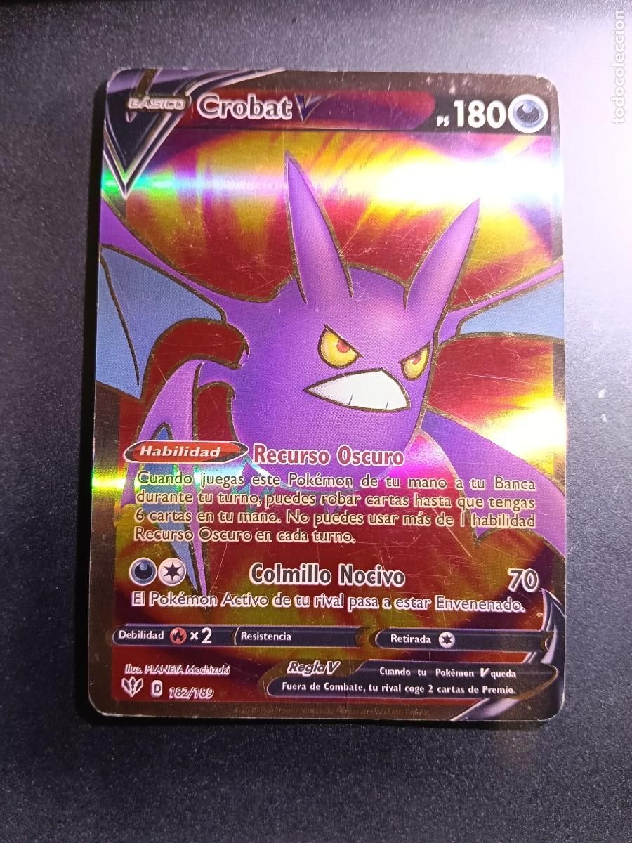 Trading cards: CROMO CARTA CROBAT V 182/189 RECURSO OSCURO COLMILLO NOCIVO BRILLANTE POKEMON 2021