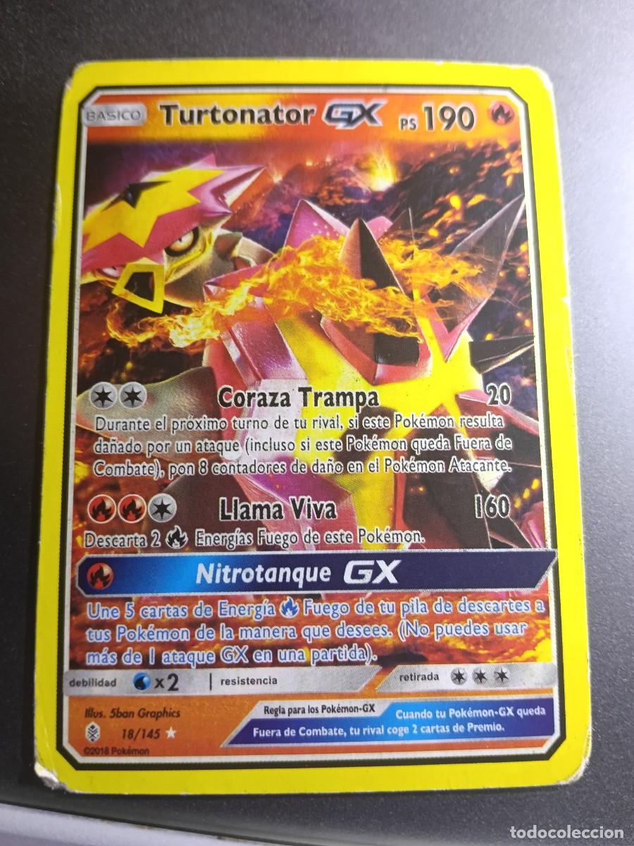 Trading cards: CROMO CARTA TURTONATOR GX 18/145 CORAZA TRAMPA LLAMA VIVA POKEMON 2018