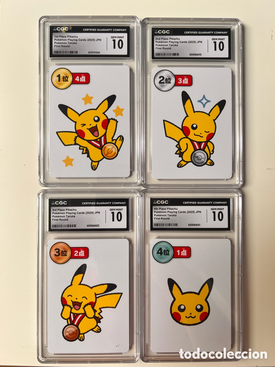 Trading cards: Pok&eacute;mon Taruka 2025 First Round Red Complete Pikachu Set (1st, 2nd, 3rd & 4th Place) - CGC 10 Gem Mi