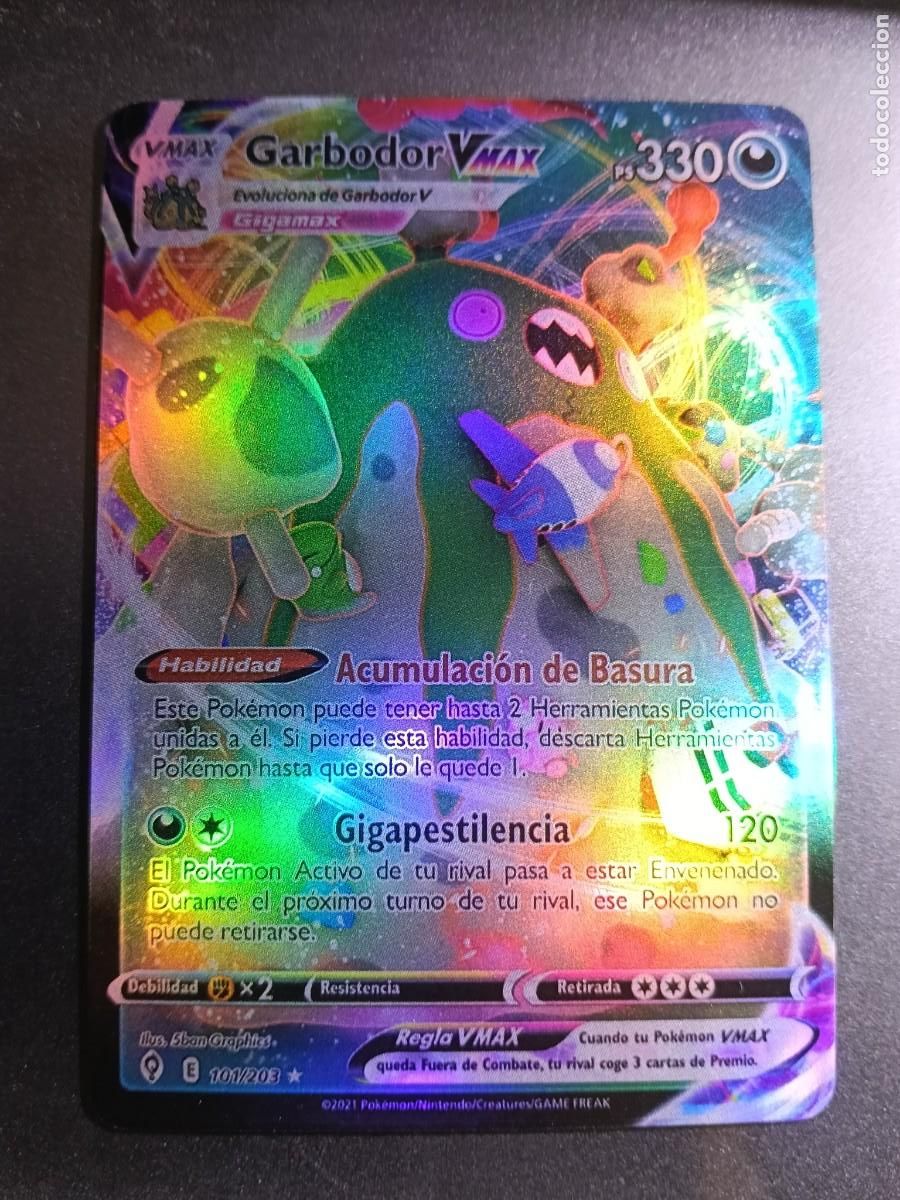 Trading cards: CROMO CARTA GARBODOR VMAX 101/103 ACUMULACION DE BASURA GIGAPESTILENCIA BRILLANTE POKEMON 2021