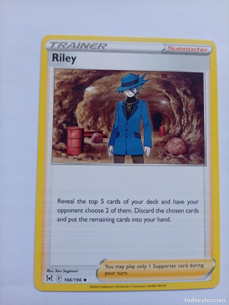 Carta de entrenador Pokémon Riley, correspondiente a la edición de 2022. - Número de colección 166/