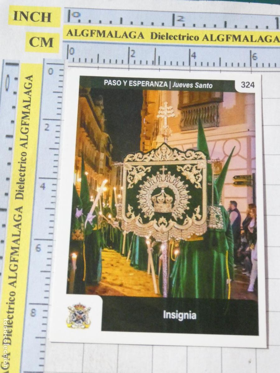 Trading cards: TARJETA TRADING CARD CROMO RELIGIOSO SEMANA SANTA M&Aacute;LAGA. HOLY CARDS 324 PASO ESPERANZA INSIGNIA
