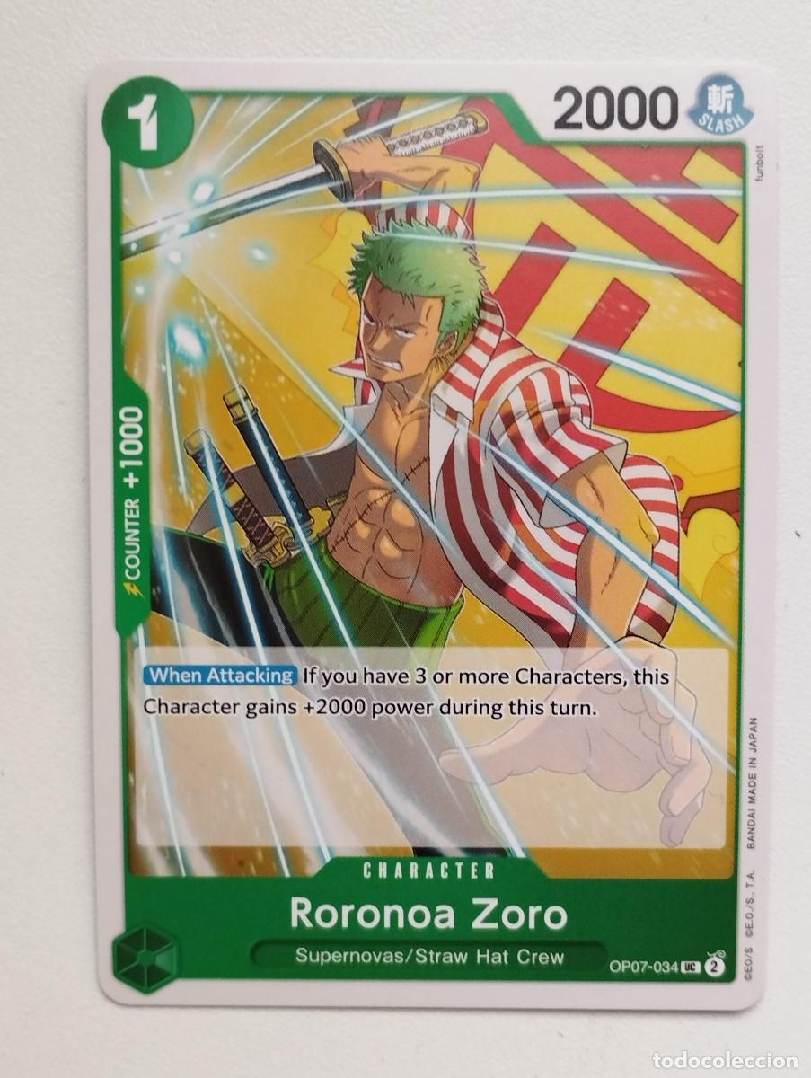 Trading cards: CROMO TRADING CARD ONE PIECE BANDAI - Roronoa Zoro (OP07-034) UC