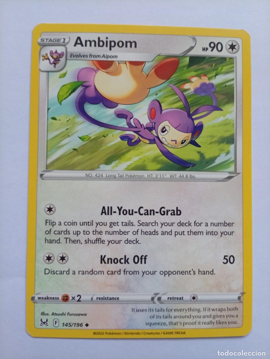 Trading cards: Carta Pok&eacute;mon de Ambipom, correspondiente a la edici&oacute;n de 2022. - N&uacute;mero de colecci&oacute;n 145/196. - Id