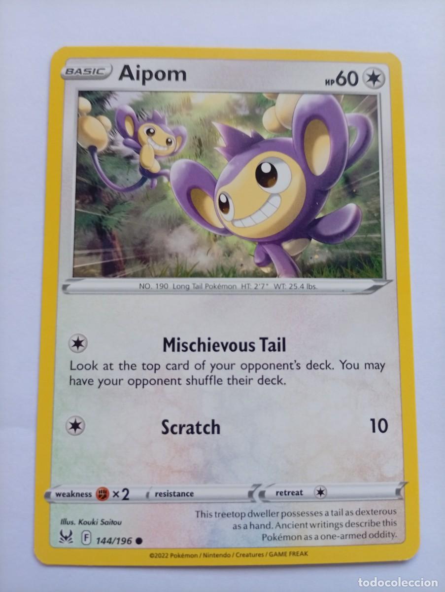 Trading cards: Carta Pok&eacute;mon de Aipom en ingl&eacute;s, correspondiente a la edici&oacute;n de 2022. - N&uacute;mero de colecci&oacute;n 144/1
