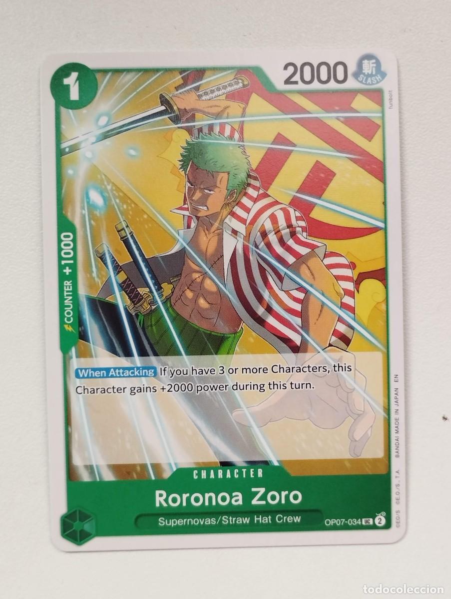 Trading cards: CROMO TRADING CARD ONE PIECE BANDAI - Roronoa Zoro (OP07-034) UC