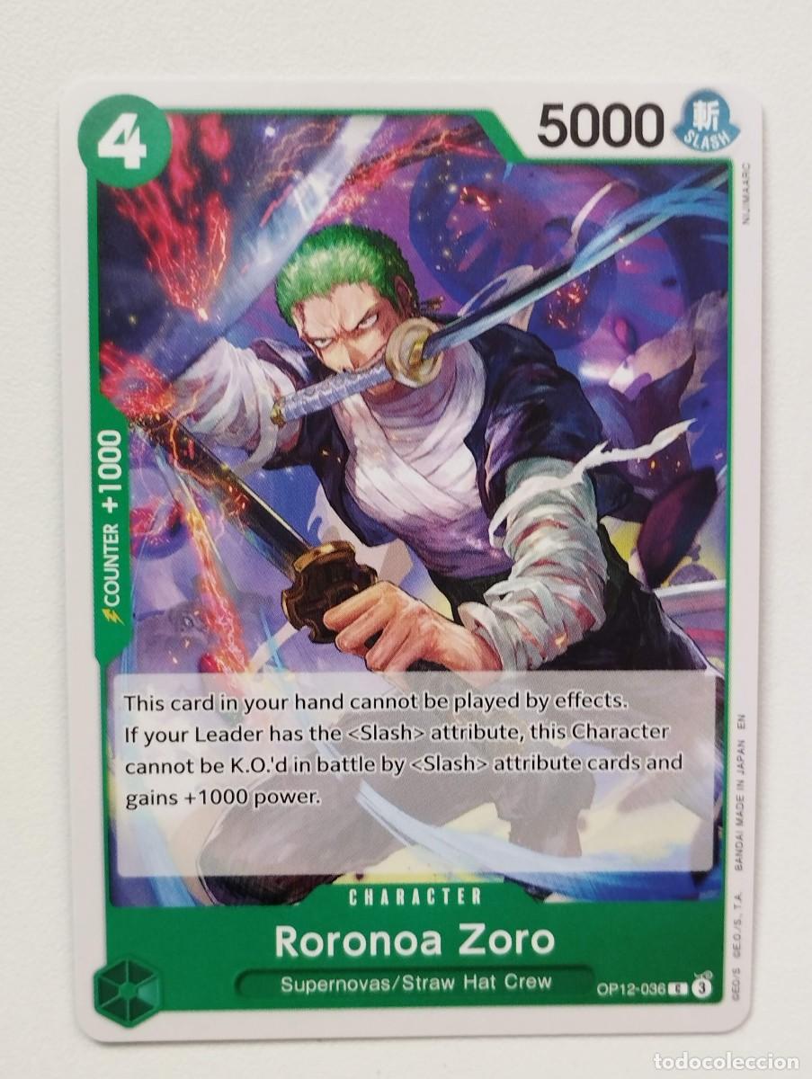 Trading cards: CROMO TRADING CARD ONE PIECE BANDAI - Roronoa Zoro (OP12-036)