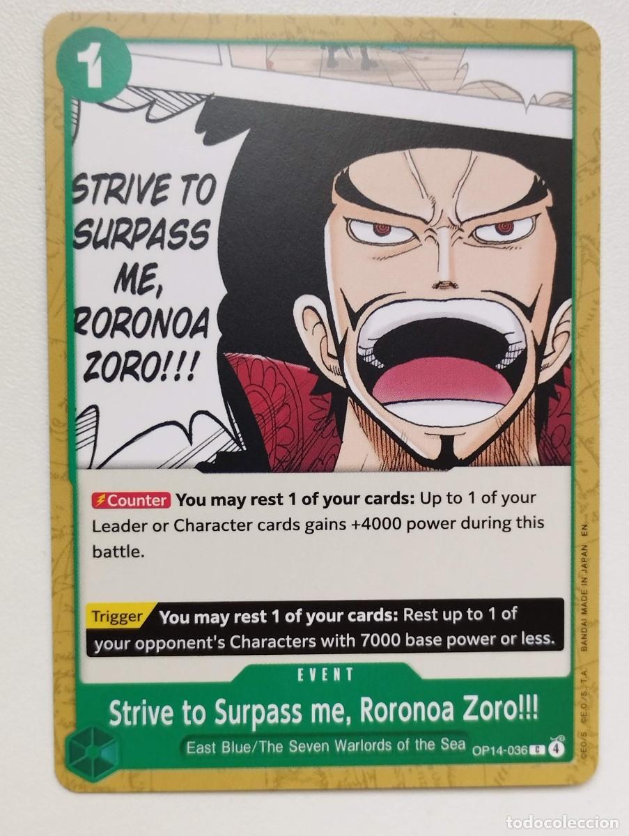 Trading cards: CROMO TRADING CARD ONE PIECE BANDAI - Strive to Surpass me, Roronoa Zoro!!! (OP14-036) EVENT