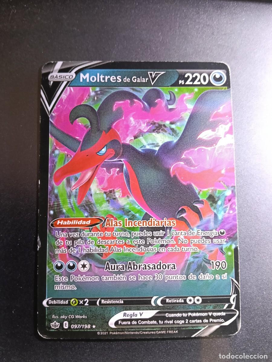 Trading cards: CROMO CARTA MOLTRES DE GALAR V 97/198 ALAS INCENDIADAS AURA ABRASADORA POKEMON 2021