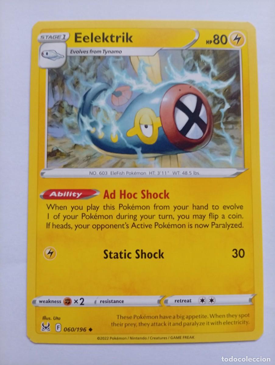 Trading cards: Carta Pok&eacute;mon Eelektrik en ingl&eacute;s, correspondiente a la edici&oacute;n de 2022. - N&uacute;mero de colecci&oacute;n 60/1