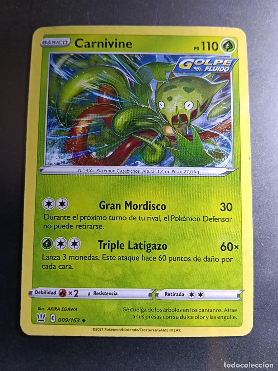 Trading cards: CROMO CARTA CARNIVINE 9/163 GRAN MORDISCO TRIPLE LATIGAZO N&ordm;455 GOLPE FLUIDO POKEMON 2021