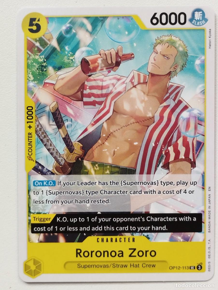 Trading cards: CROMO TRADING CARD ONE PIECE BANDAI - Roronoa Zoro (OP12-113) UC