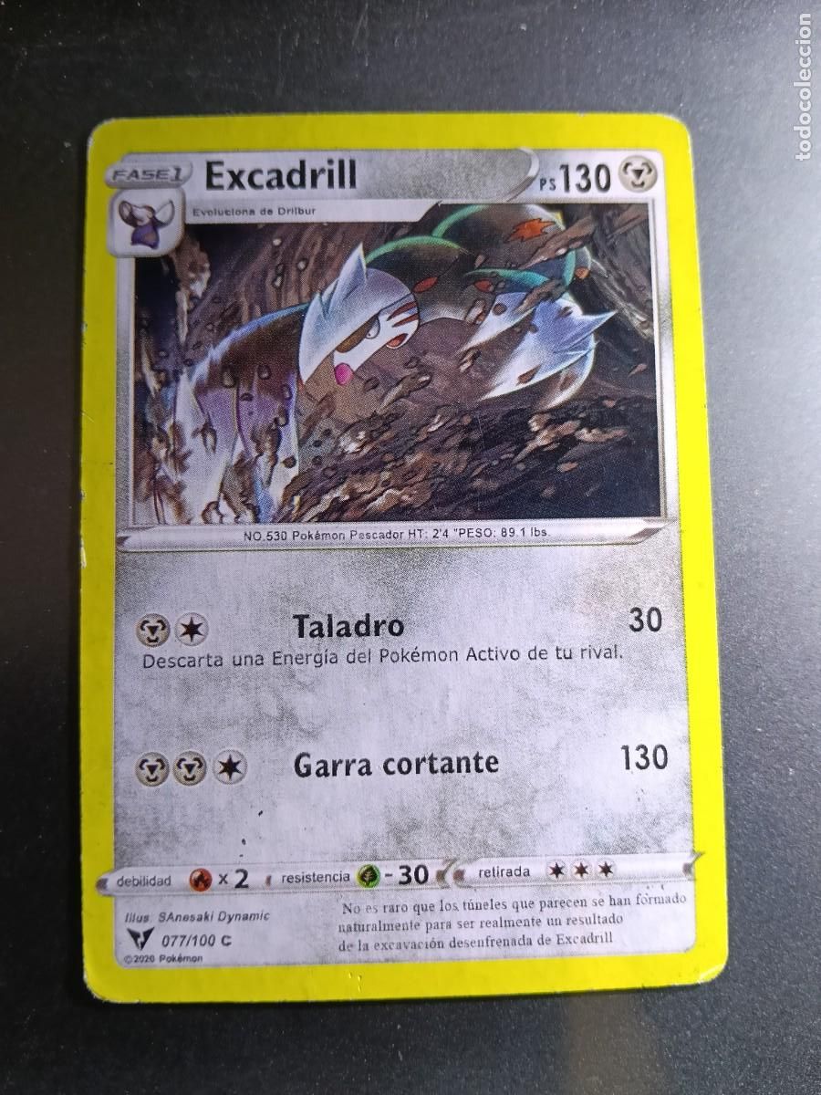 Trading cards: CROMO CARTA EXCADRILL 77/100 TALADRO GARRA CORTANTE N&deg;530 POK&Eacute;MON 2020
