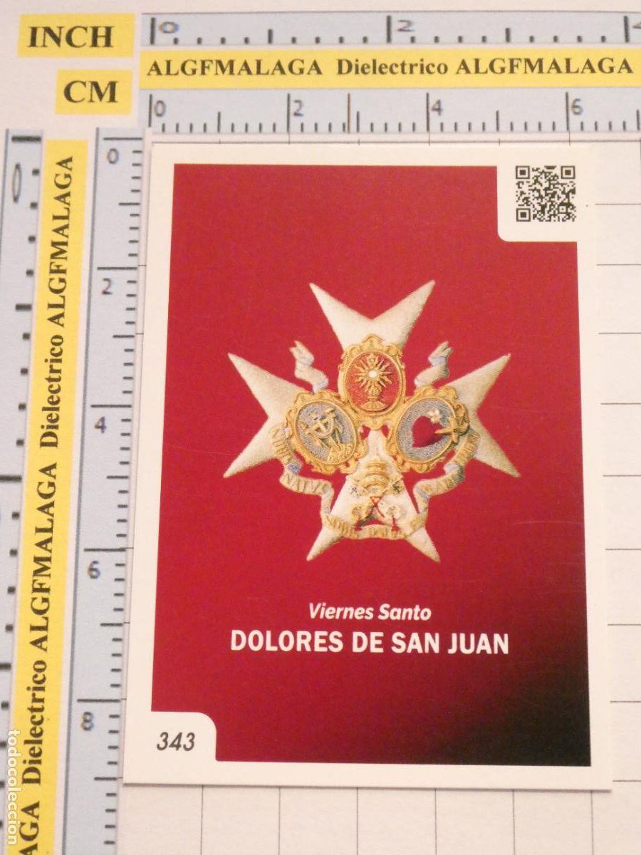 Trading cards: TARJETA TRADING CARD CROMO RELIGIOSO SEMANA SANTA M&Aacute;LAGA. HOLY CARDS 343 DOLORES DE SAN JUAN ESCUDO