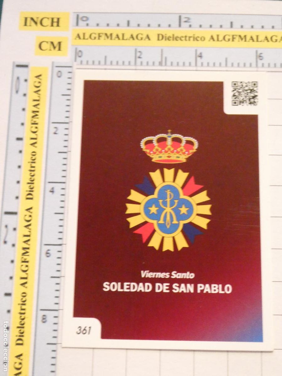 Trading cards: TARJETA TRADING CARD CROMO RELIGIOSO SEMANA SANTA M&Aacute;LAGA. HOLY CARDS 361 SOLEDAD SAN PABLO ESCUDO
