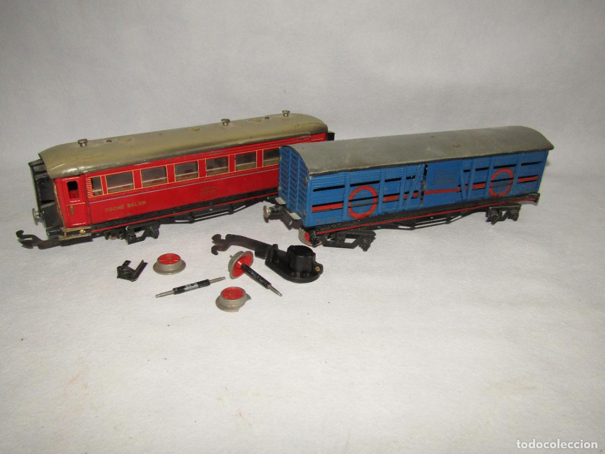 Trenes Escala: Antiguo Vag&oacute;n Transporte de Ganado TRANSFESA y Coche Sal&oacute;n 4 Ejes en Escala *0* de PAY&Aacute;