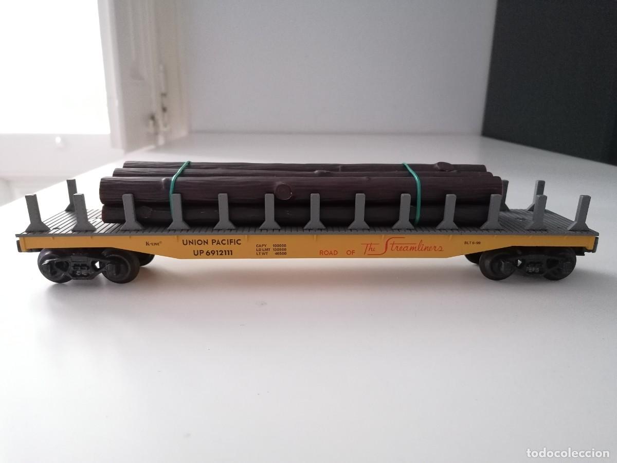 Trenes Escala: K-Line 0 Vag&oacute;n Plataforma Carga de Troncos Union Pacific Tipo Pay&aacute; Buen Estado