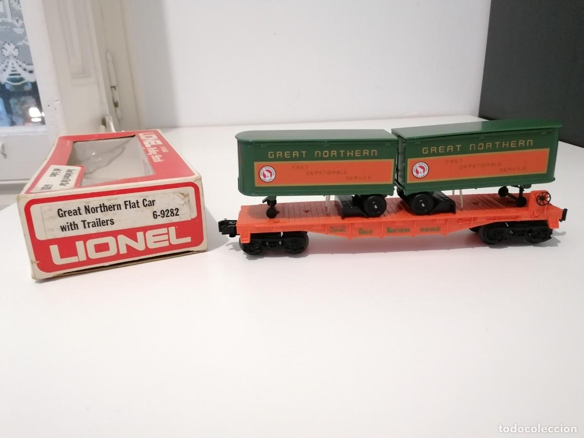 Trenes Escala: Lionel 0 6-9282 Vag&oacute;n Plataforma Carga de Remolque Great Northern Buen Estado