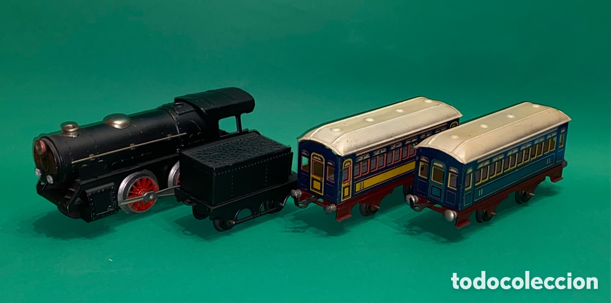 Trenes escala: Locomotora 987 de PAYA, con tender y dos vagones (a cuerda).