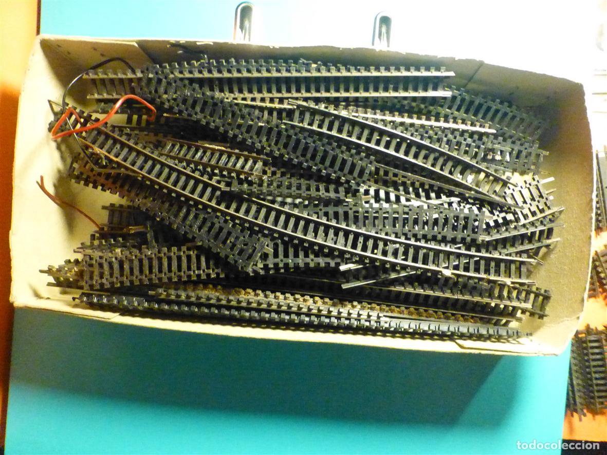 Trenes escala: Lote - Caja Tramos diversos - Vias Tren El&eacute;ctrico P/ Maquetas - Escala N - Varios tipos Usadas