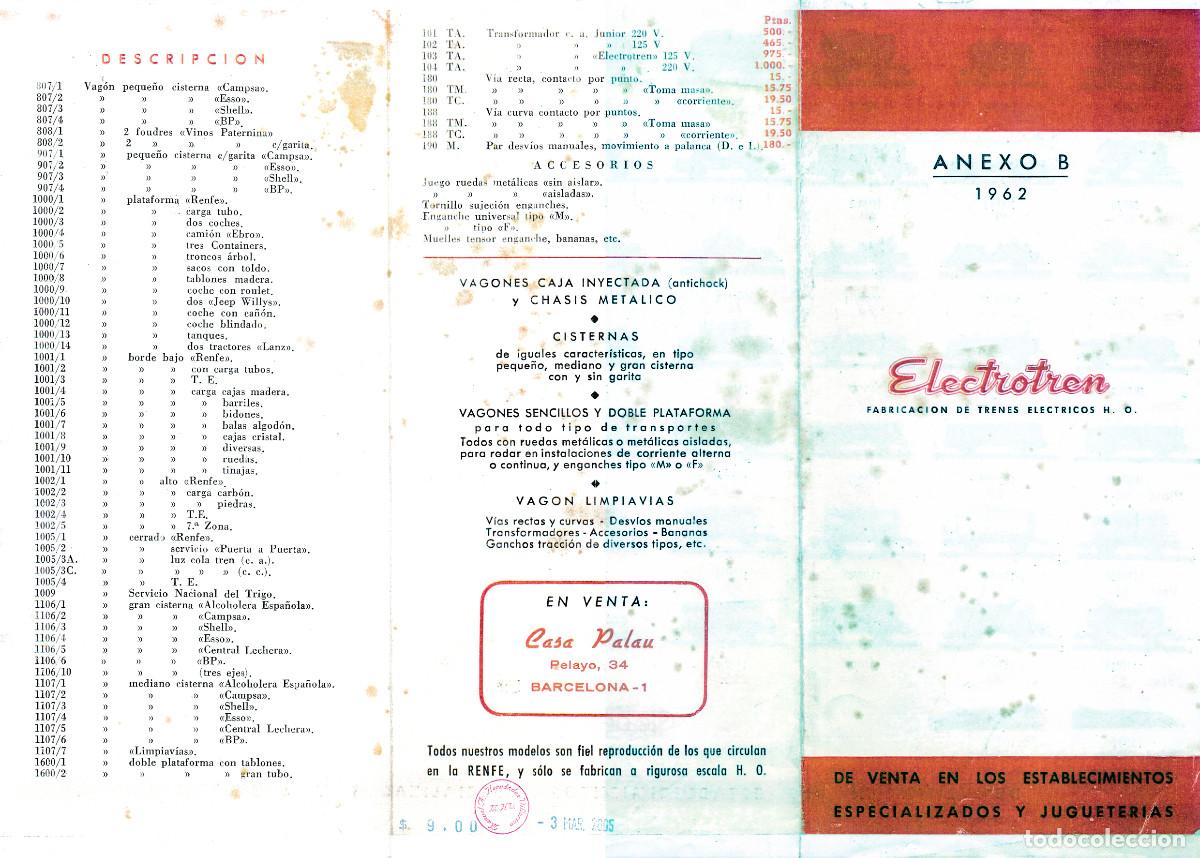 Trenes Escala: ELECTROTREN CAT&Aacute;LOGO Y TARIFAS ANEXO B 1962