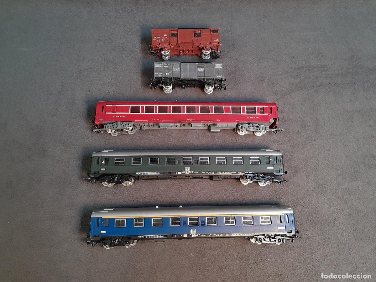 Trenes Escala: LOTE DE CINCO COCHES Y VAGONES DE FERROCARRIL MINIATURA MARCA JOUEF. SIGLO XX