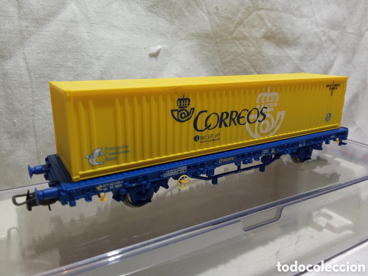 Trenes escala: VAG&Oacute;N MC1 RENFE CONTENEDORES &rdquo;CORREOS&rdquo; 40 1568 K DE ELECTROTR&Eacute;N H0 EN CAJA