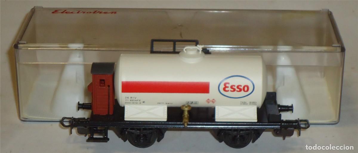 Trenes escala: ELECTROTREN H0, VAG&Oacute;N CISTERNA EXCELENTE CON GARITA EJES &rdquo;ESSO&rdquo; RENFE, REF. 1901