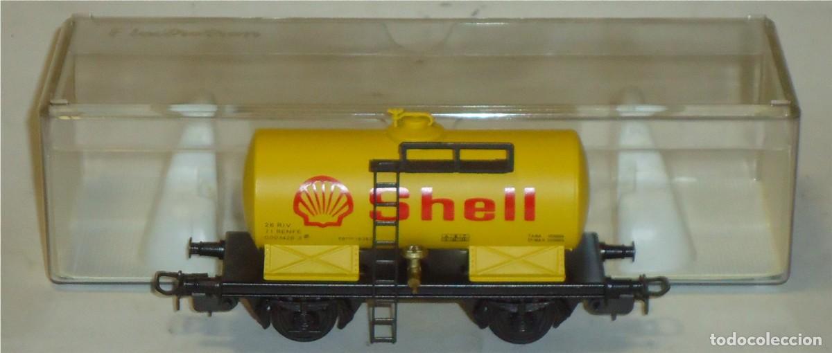 Trenes escala: ELECTROTREN H0, VAG&Oacute;N CISTERNA EXCELENTE 2 EJES &rdquo;SHELL&rdquo; RENFE REF. 1802, CON CAJA