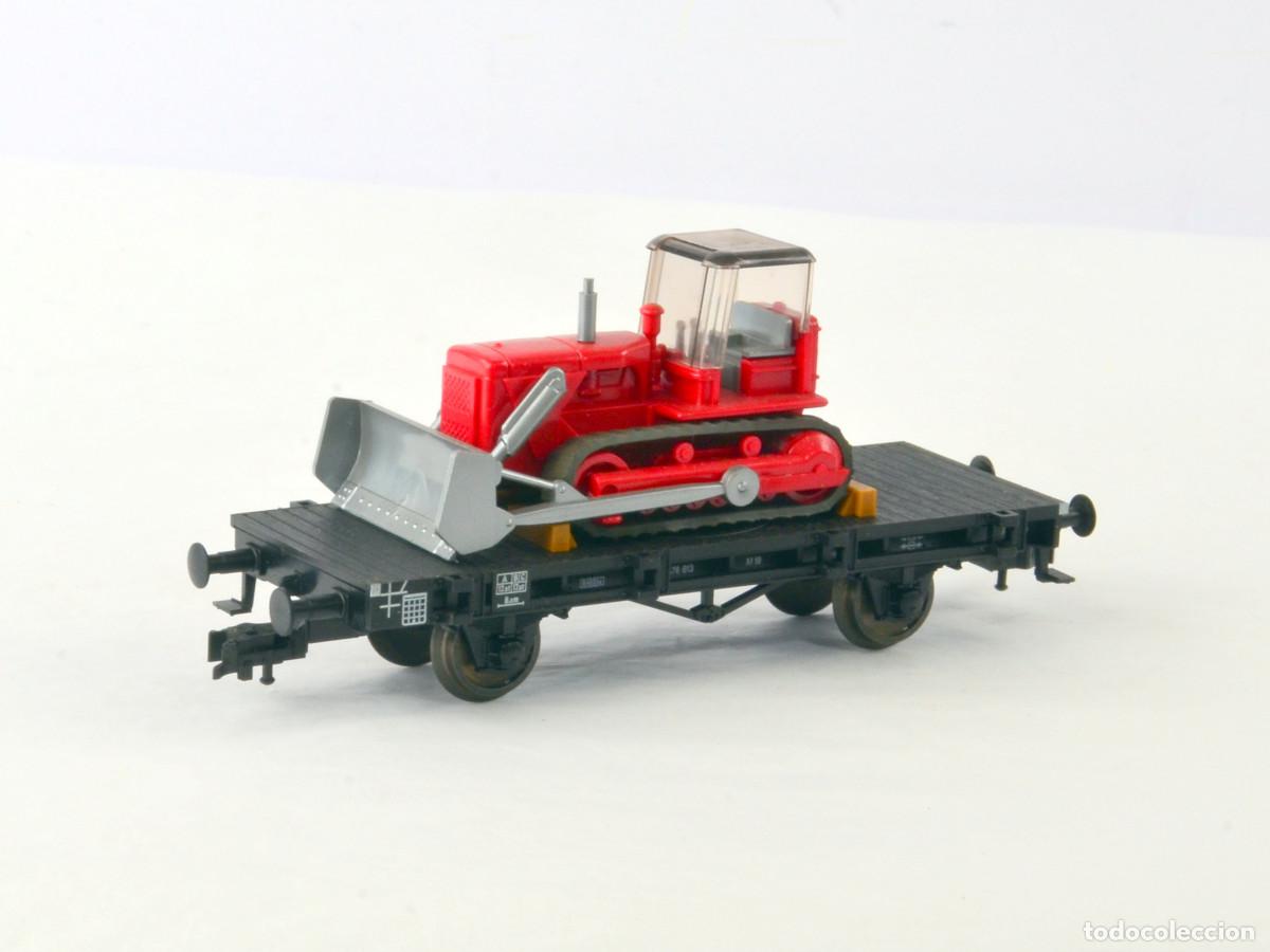 Trenes Escala: Fleischmann Trenes Escala H0 5259 Vag&oacute;n Plataforma con Wiking Niveladora con Caja