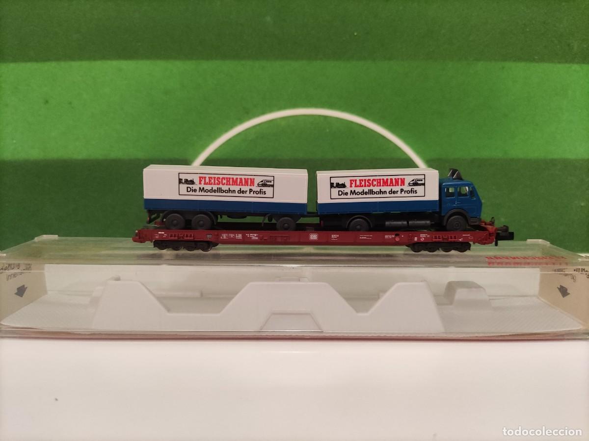 Trenes escala: Vag&oacute;n plataforma con cami&oacute;n Fleischmann REF 8273 Escala N - Foto 3