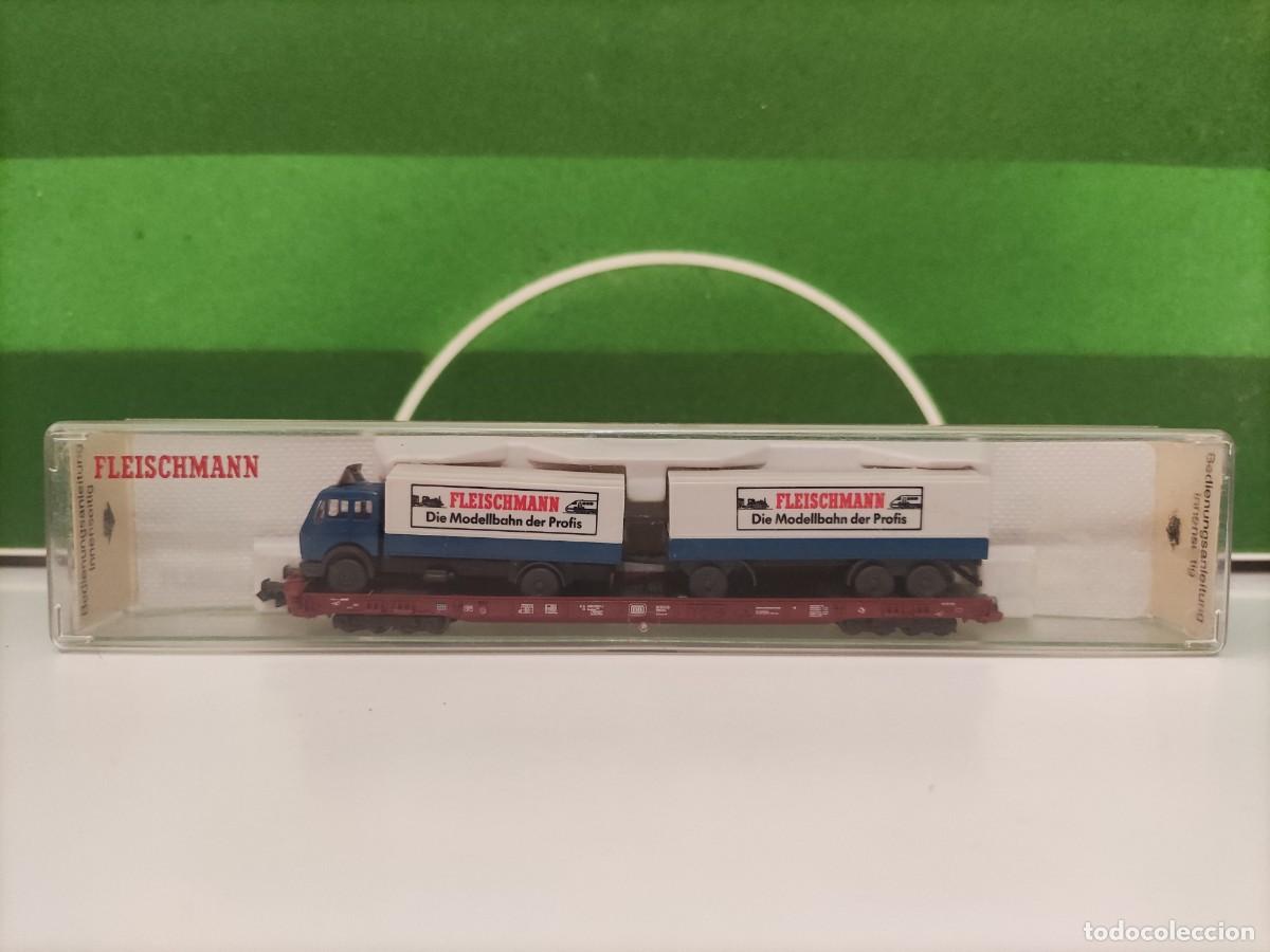 Trenes escala: Vag&oacute;n plataforma con cami&oacute;n Fleischmann REF 8273 Escala N - Foto 7