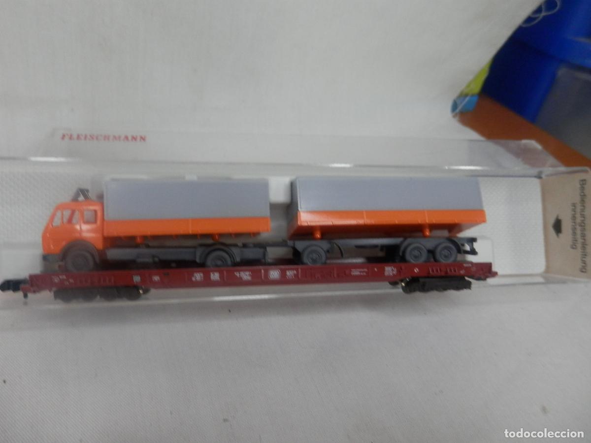Trenes escala: VAGON PLATAFORMA CAMION ESCALA N DE FLEISCHMANN - Foto 2