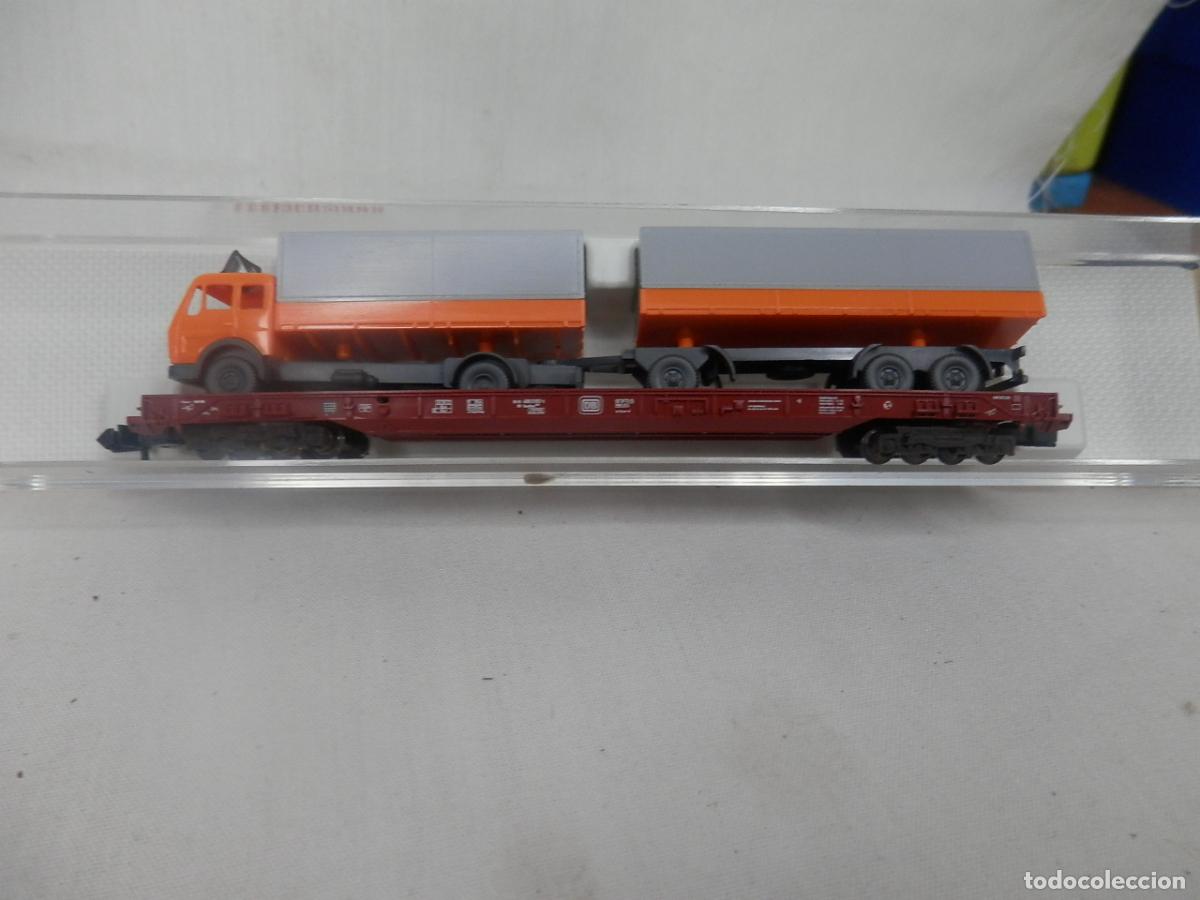 Trenes escala: VAGON PLATAFORMA CAMION ESCALA N DE FLEISCHMANN - Foto 4