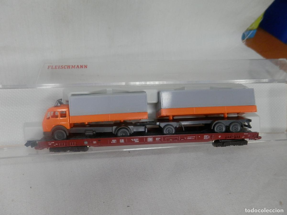 Trenes escala: VAGON PLATAFORMA CAMION ESCALA N DE FLEISCHMANN - Foto 6
