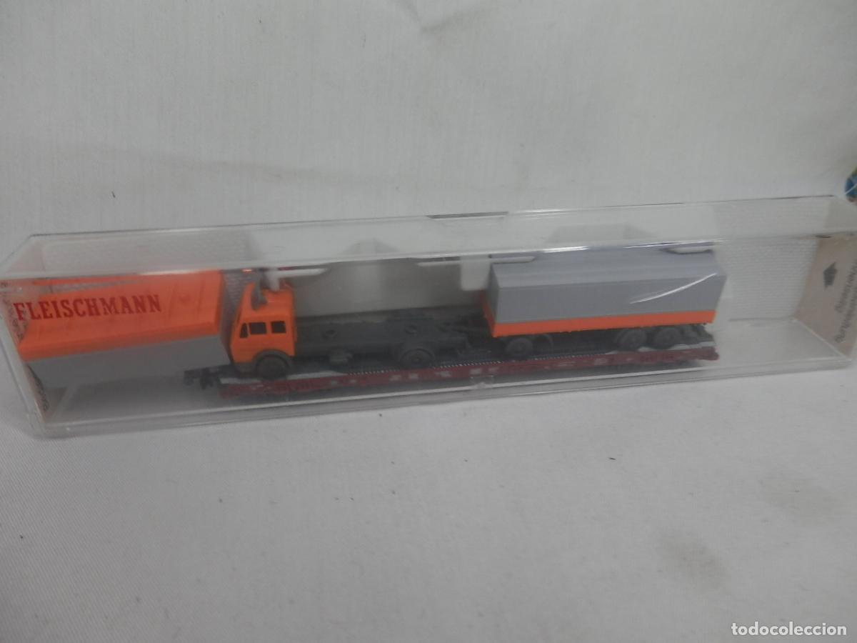 Trenes escala: VAGON PLATAFORMA CAMION ESCALA N DE FLEISCHMANN - Foto 7