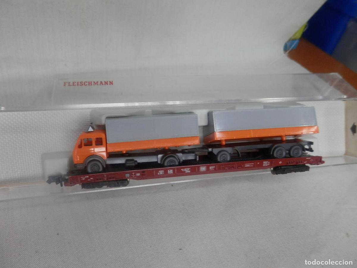 Trenes escala: VAGON PLATAFORMA CAMION ESCALA N DE FLEISCHMANN - Foto 8