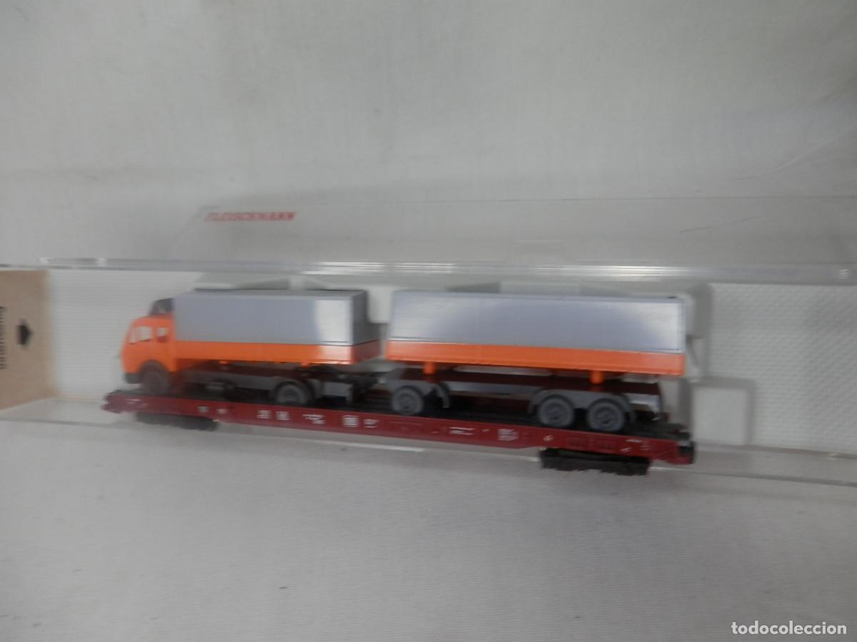 Trenes escala: VAGON PLATAFORMA CAMION ESCALA N DE FLEISCHMANN - Foto 9