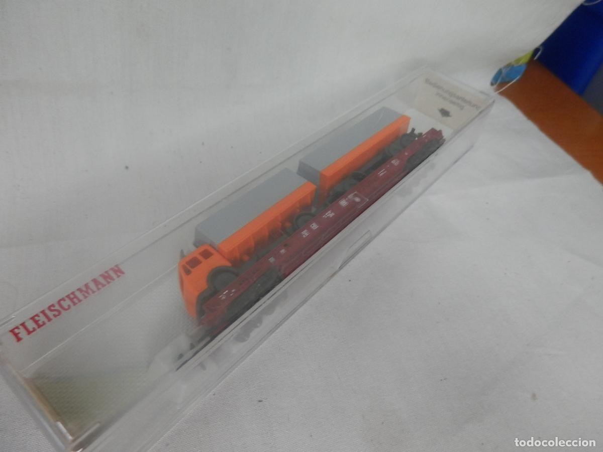 Trenes escala: VAGON PLATAFORMA CAMION ESCALA N DE FLEISCHMANN - Foto 10