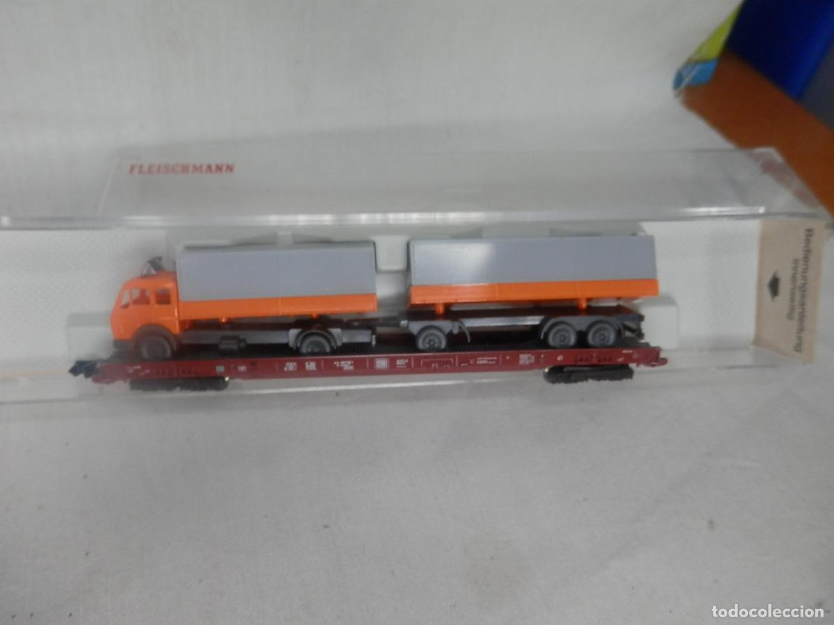Trenes escala: VAGON PLATAFORMA CAMION ESCALA N DE FLEISCHMANN - Foto 1