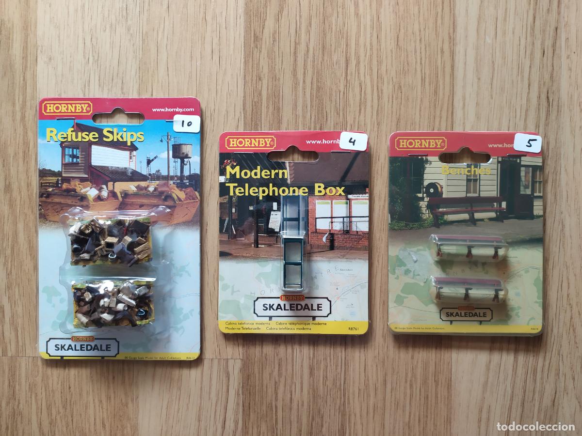 Trenes Escala: HORNBY Skaledale escala H0, lote de 3 blisters de accesorios para decoraci&oacute;n de maquetas.